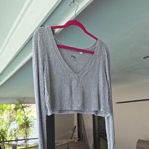 Pac Sun Gray Long Sleeve Ribbed Crop Top
